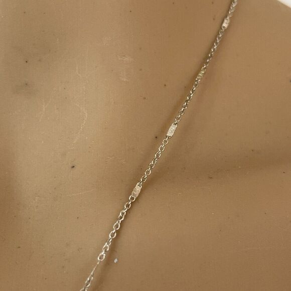 Silver Tone Necklace Rhinestone Bar Pendant 18in Trace Chain - Picture 8 of 12